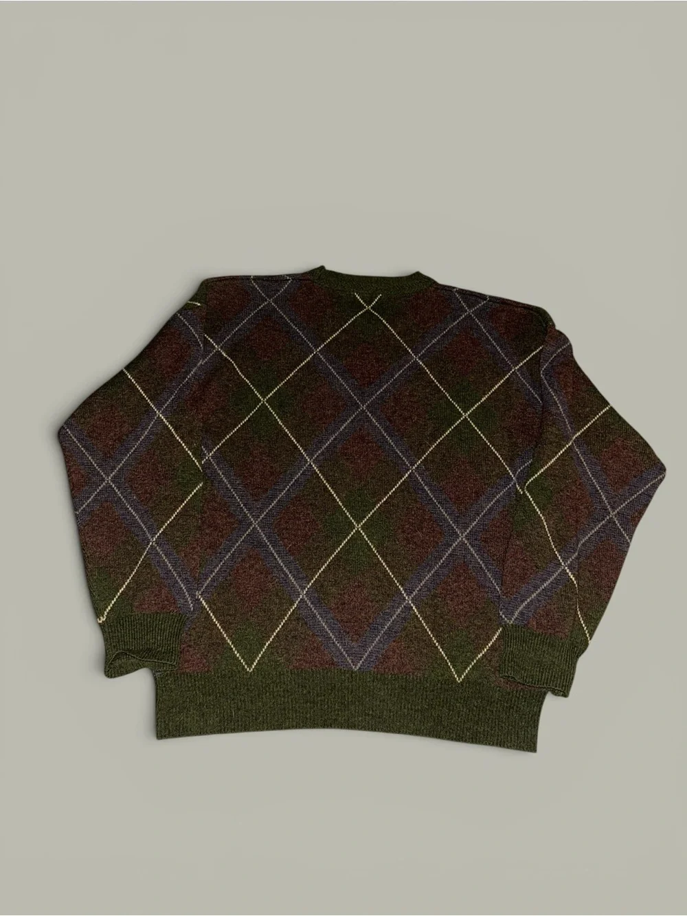 Vintage 90s Nautica Green Argyle Long Sleeve Crew Neck Wool Sweater Size Large